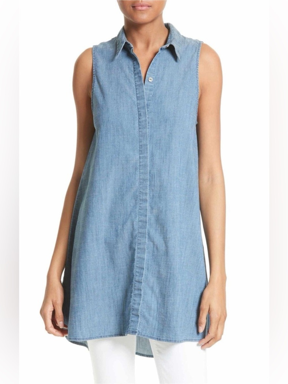 Alice & Olivia Anisa Sleeveless Chambray Denim Swing Tunic Top Size large